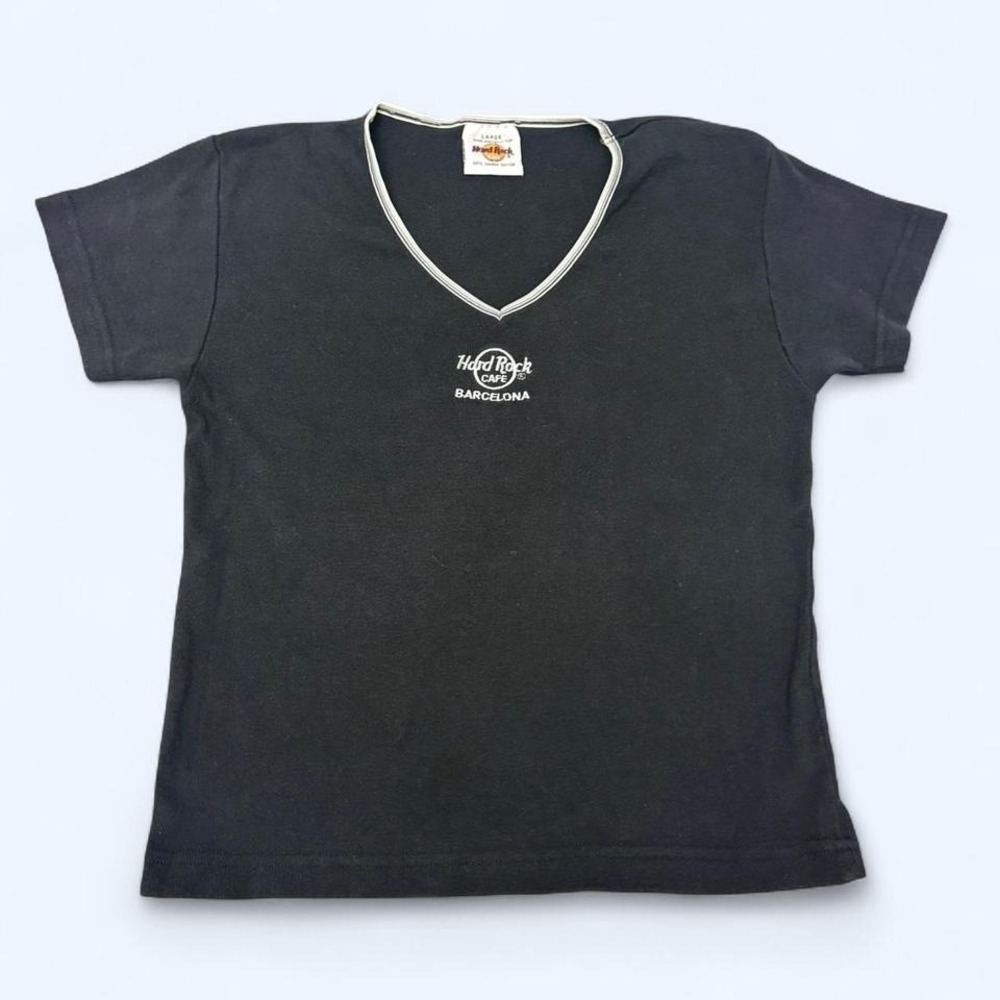 Vintage Black Hard‎ Rock Cafe Barcelona V-neck t-shirt Size Large